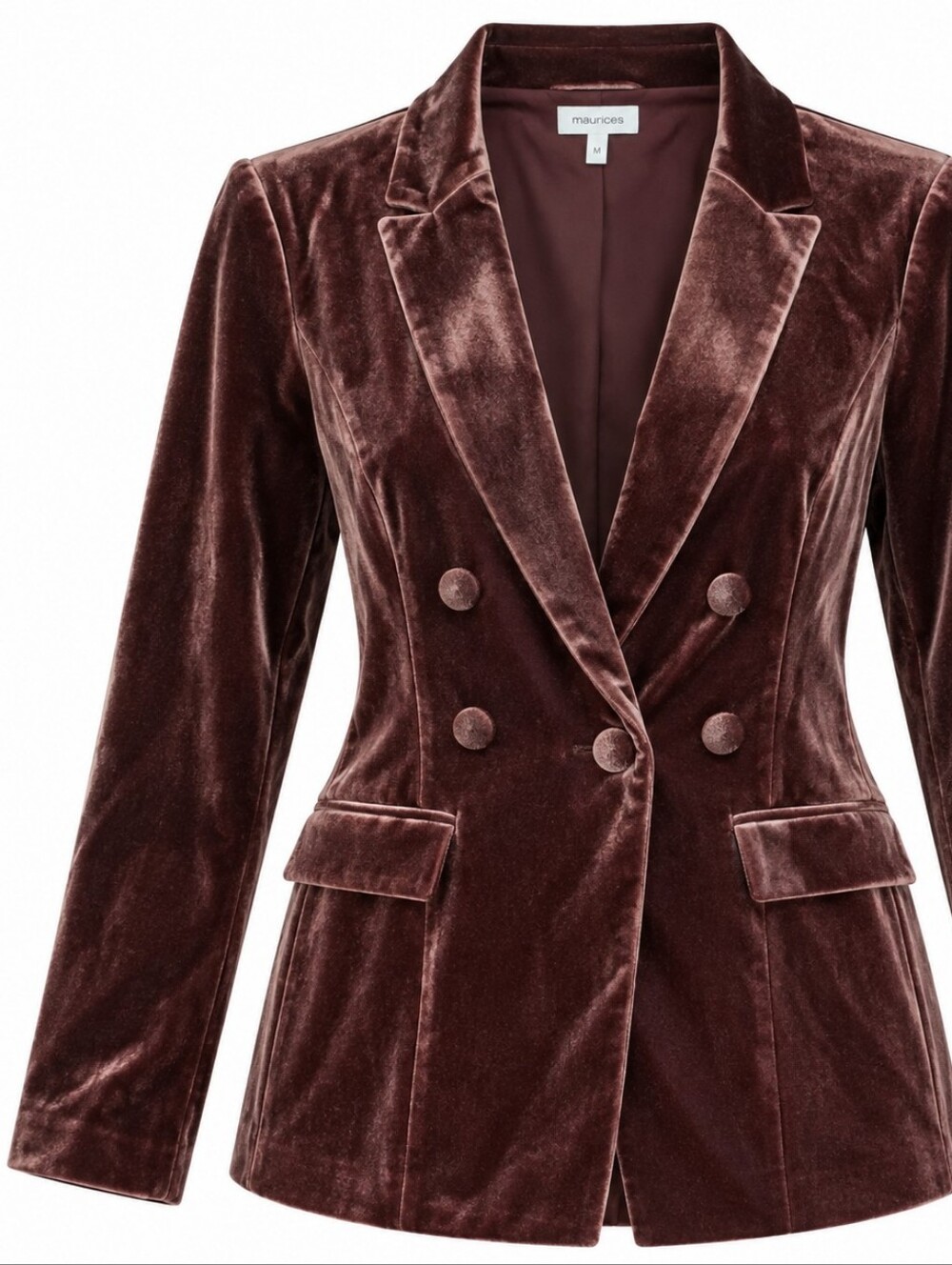 MAURICES | Tailored Chocolate Brown Velvet Double Breasted Blazer Jacket | M